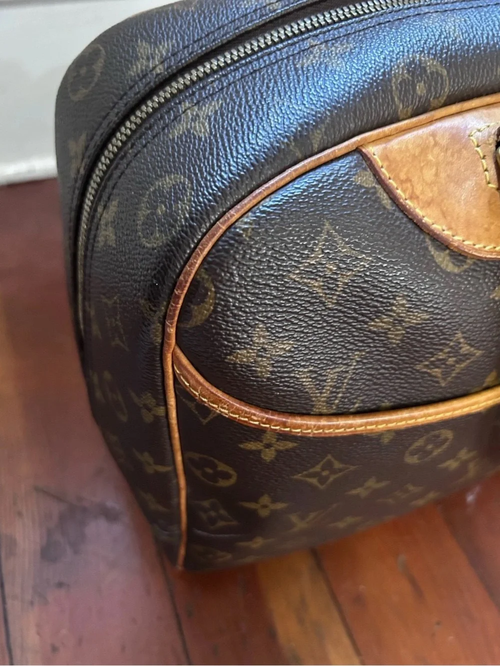 Louis Vuitton Brown Monogram Satchel with Natural Leather Handles Deauville